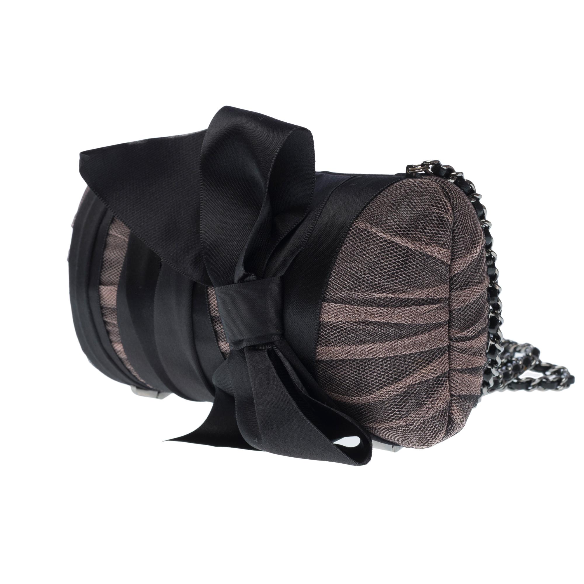 Rare limited edition Chanel Minaudière shoulder bag in black silk satin, BSHW For Sale 3