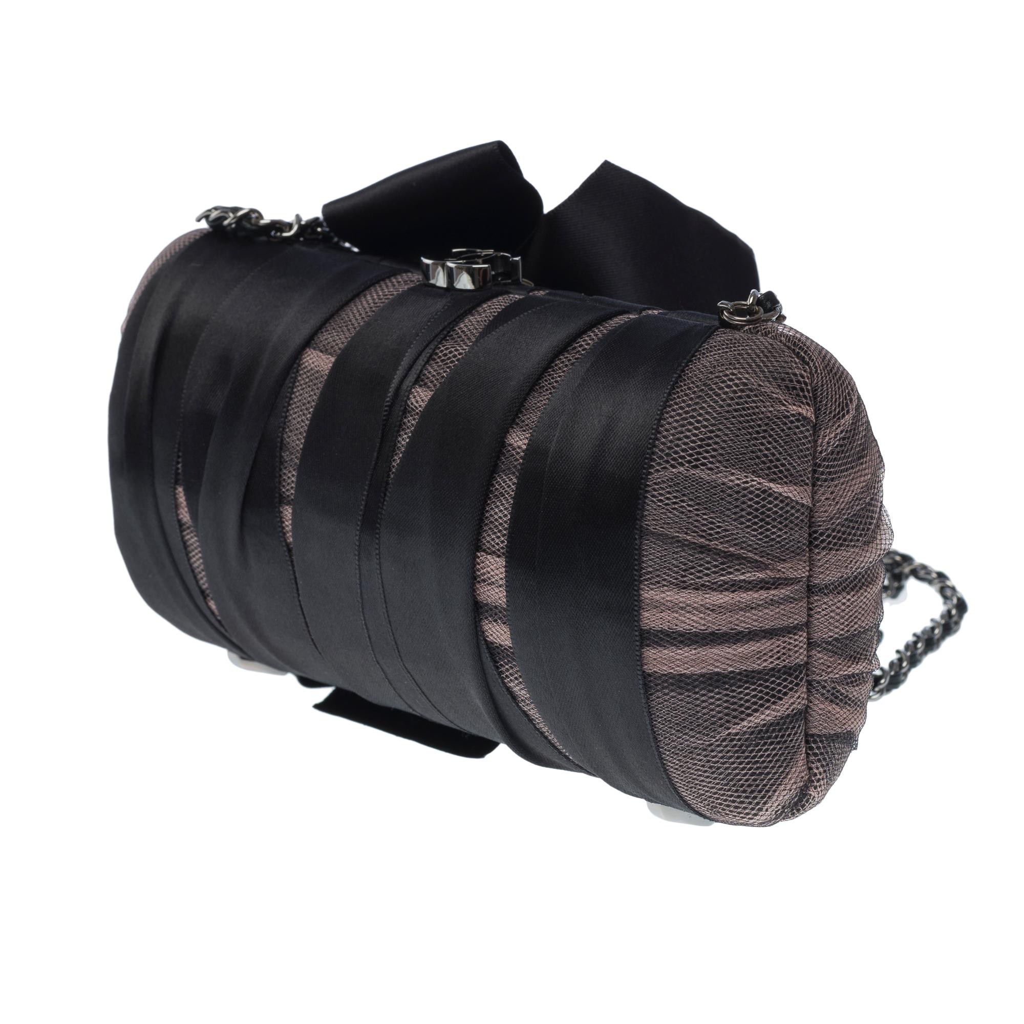 Rare limited edition Chanel Minaudière shoulder bag in black silk satin, BSHW For Sale 4