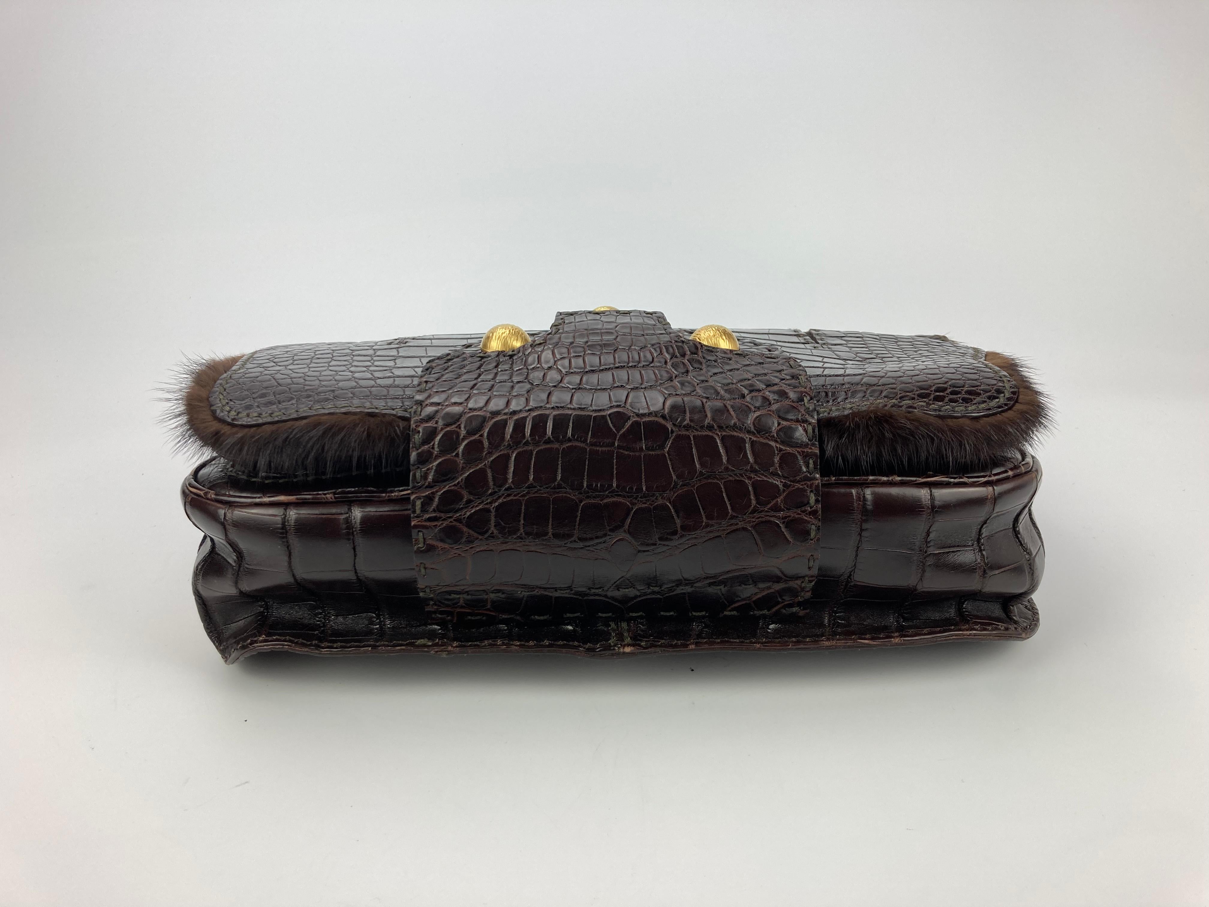 Seltene limitierte Auflage Fendi F3 Secret Code Tasche Brown Alligator Nerz Pelz Satchel im Angebot 2