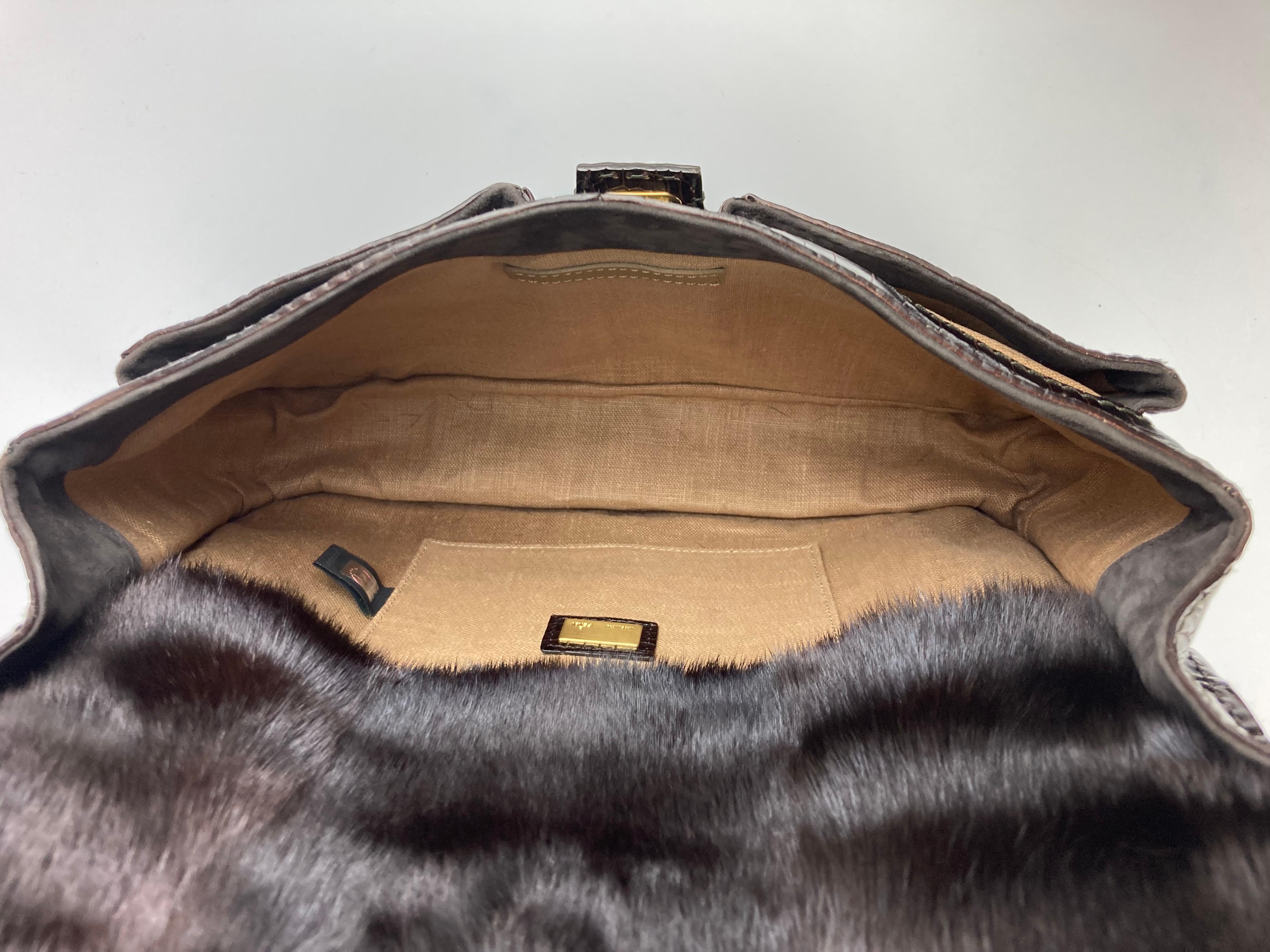 Seltene limitierte Auflage Fendi F3 Secret Code Tasche Brown Alligator Nerz Pelz Satchel im Angebot 3