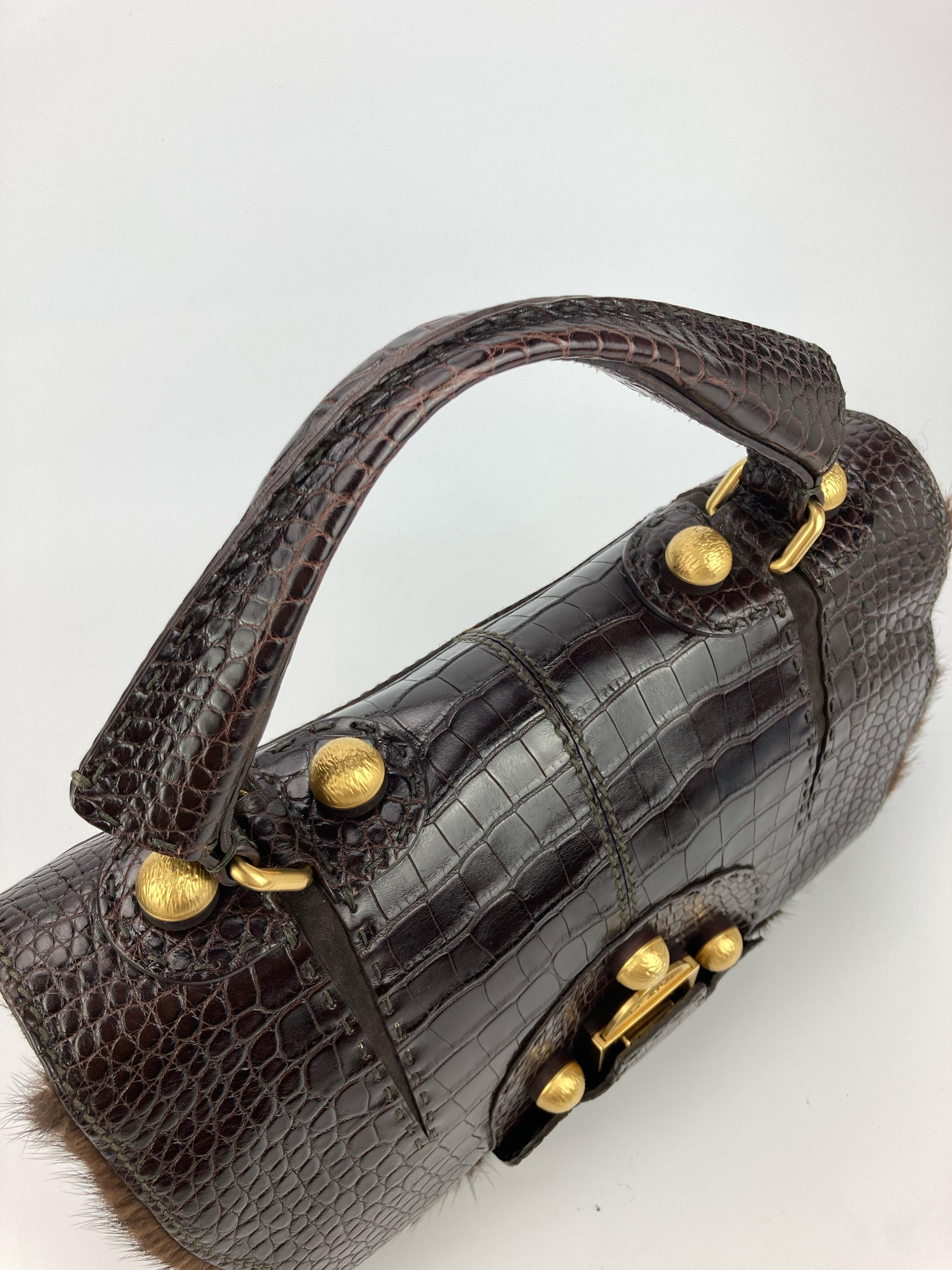 Seltene limitierte Auflage Fendi F3 Secret Code Tasche Brown Alligator Nerz Pelz Satchel im Angebot 4