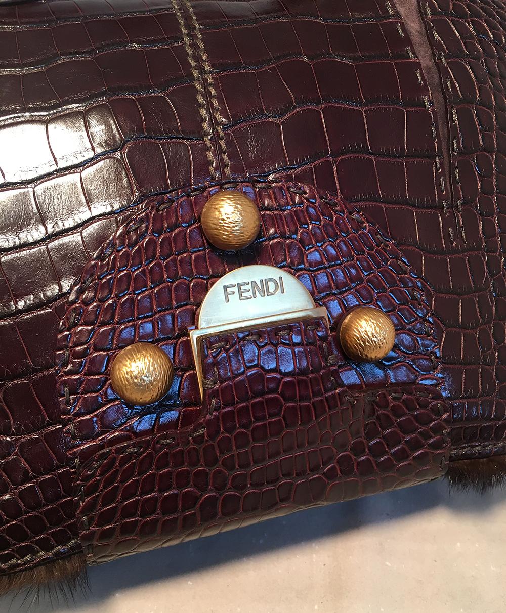Rare Limited Edition Fendi Brown Alligator and Mink Fur Satchel Handbag For Sale 1