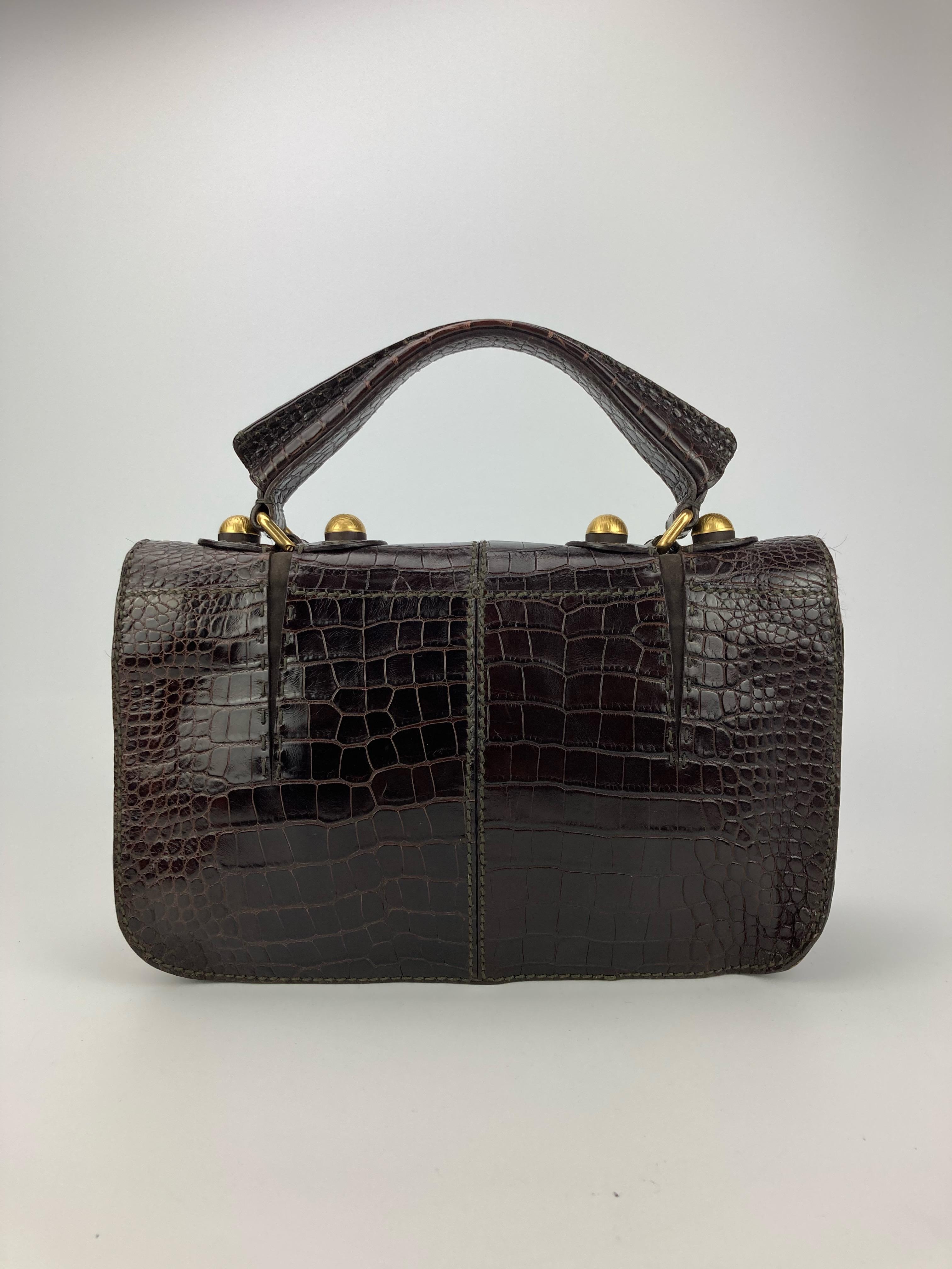 Seltene limitierte Auflage Fendi F3 Secret Code Tasche Brown Alligator Nerz Pelz Satchel im Zustand „Hervorragend“ im Angebot in Philadelphia, PA