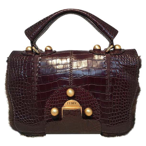 Rare Limited Edition Fendi Brown Alligator and Mink Fur Satchel Handbag ...