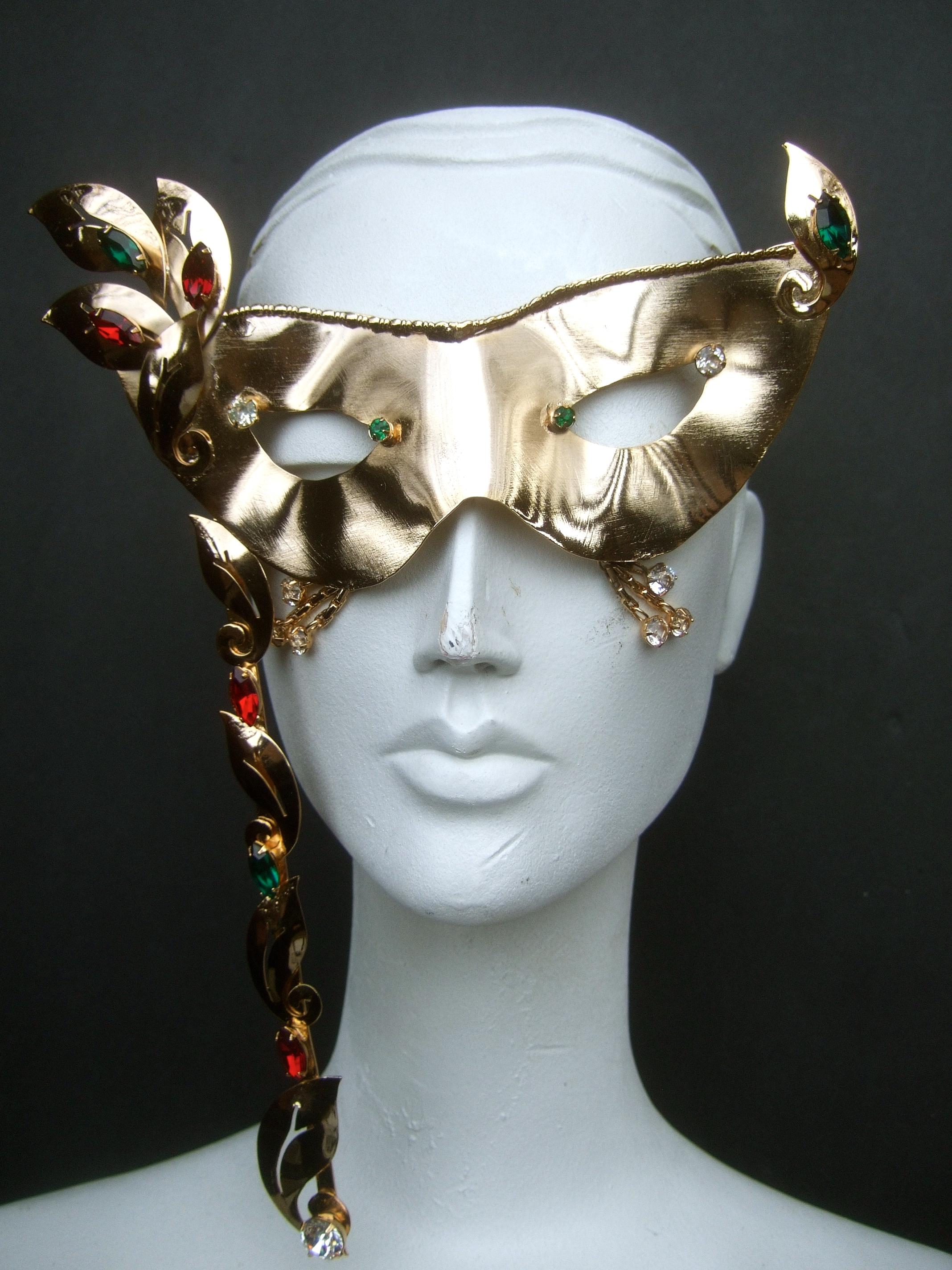 Rare Limited Edition Gilt Metal Mardi Gras Crystal Jeweled Mask by Joseff c 2013 For Sale 5