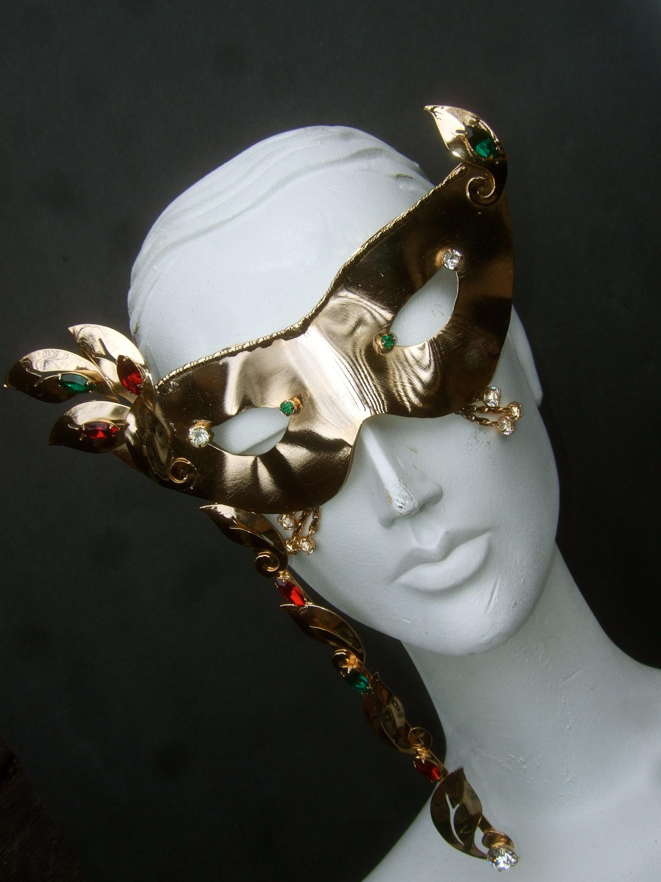 Rare Limited Edition Gilt Metal Mardi Gras Crystal Jeweled Mask by Joseff c 2013 For Sale 8