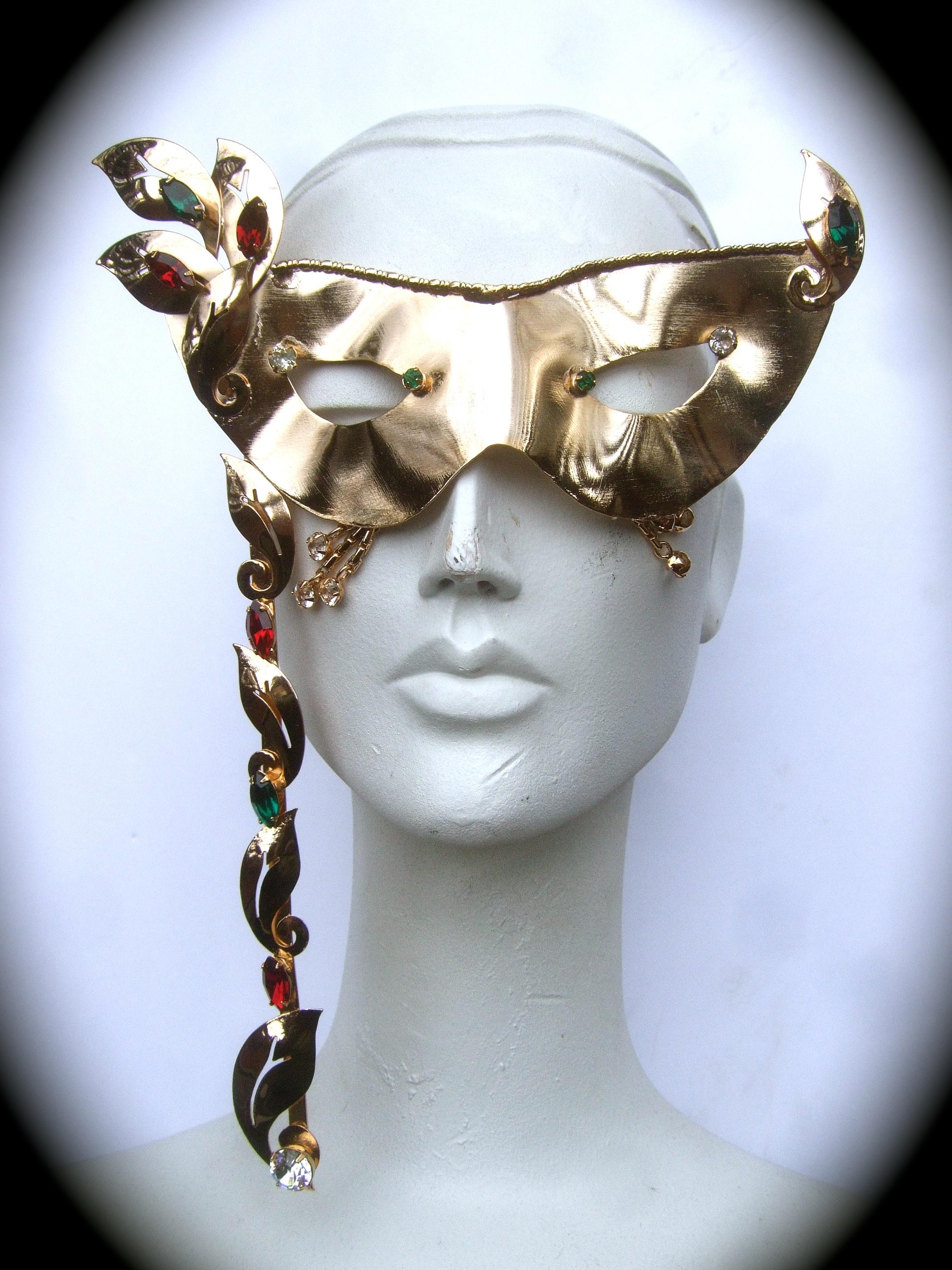 Rare Limited Edition Gilt Metal Mardi Gras Crystal Jeweled Mask by Joseff c 2013 For Sale 9
