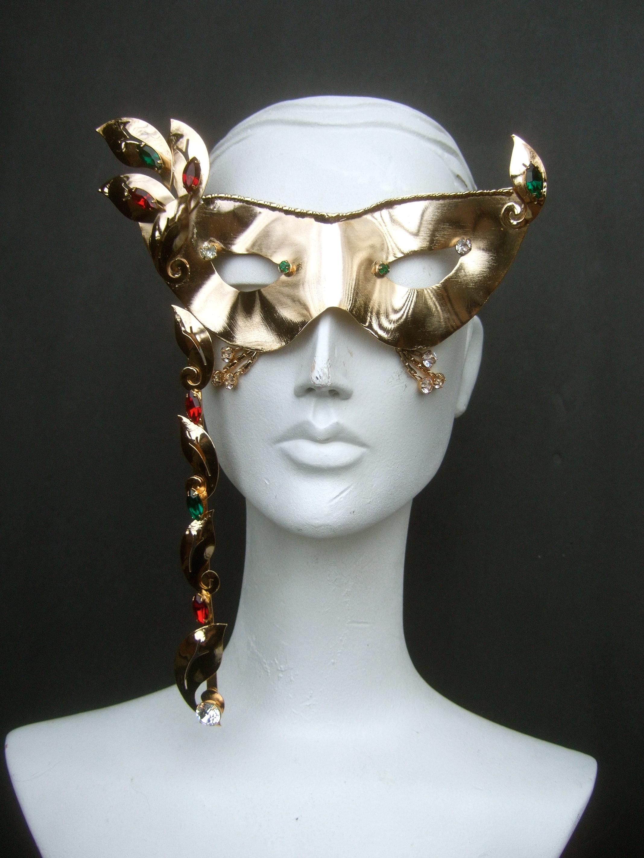 Beige Rare Limited Edition Gilt Metal Mardi Gras Crystal Jeweled Mask by Joseff c 2013 For Sale