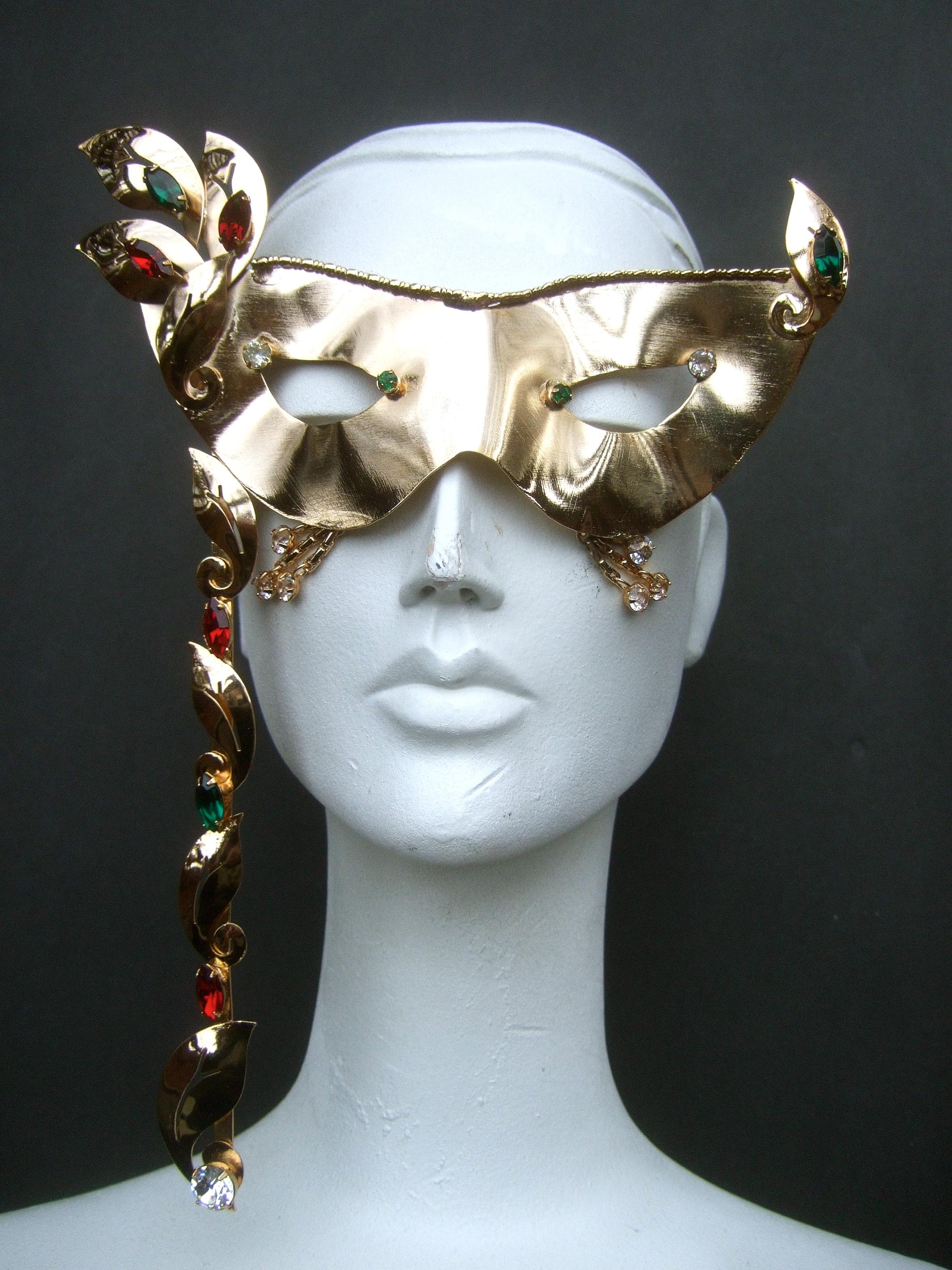 Rare Limited Edition Gilt Metal Mardi Gras Crystal Jeweled Mask by Joseff c 2013 In Excellent Condition For Sale In University City, MO