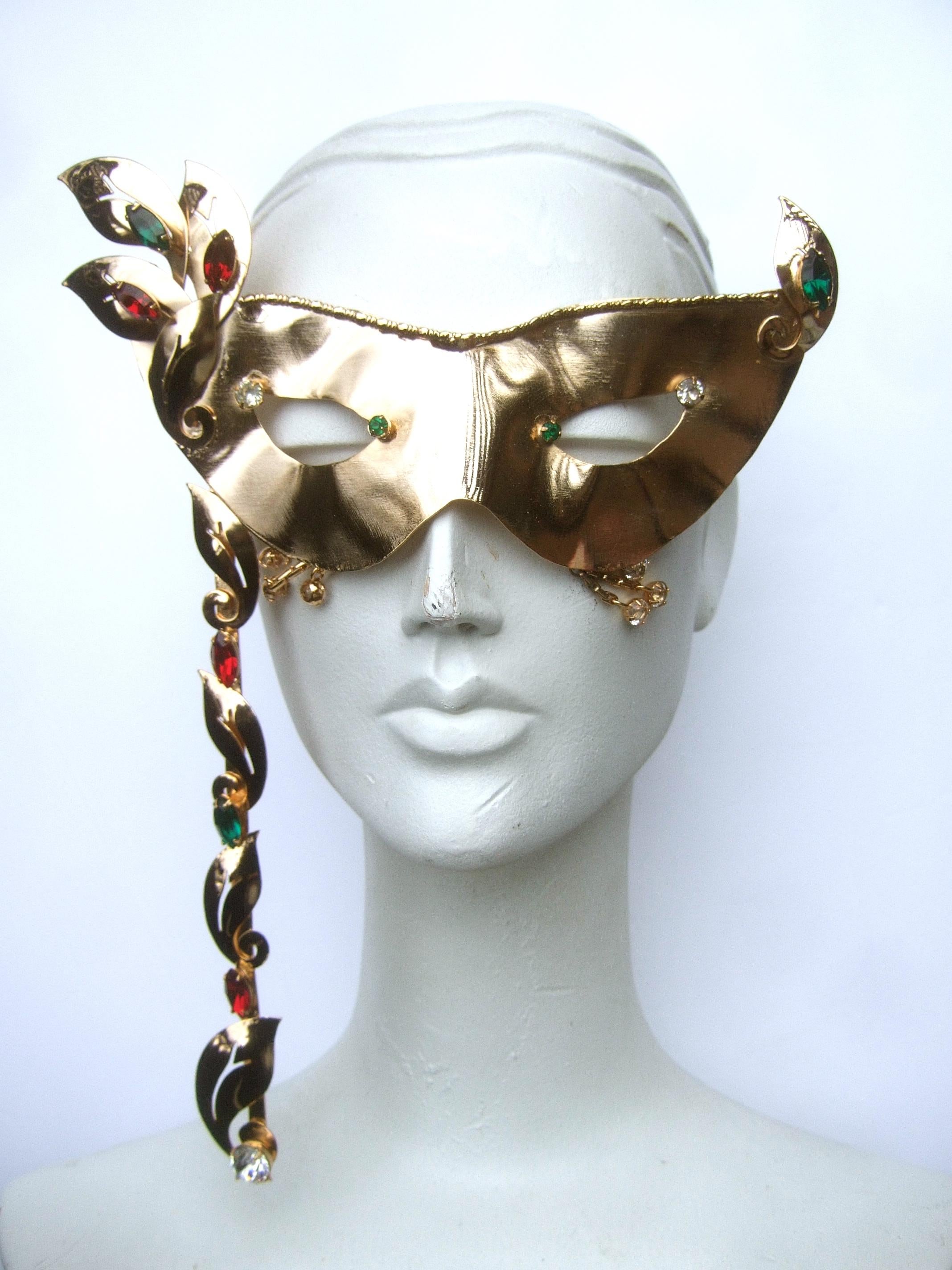 Rare Limited Edition Gilt Metal Mardi Gras Crystal Jeweled Mask by Joseff c 2013 For Sale 3
