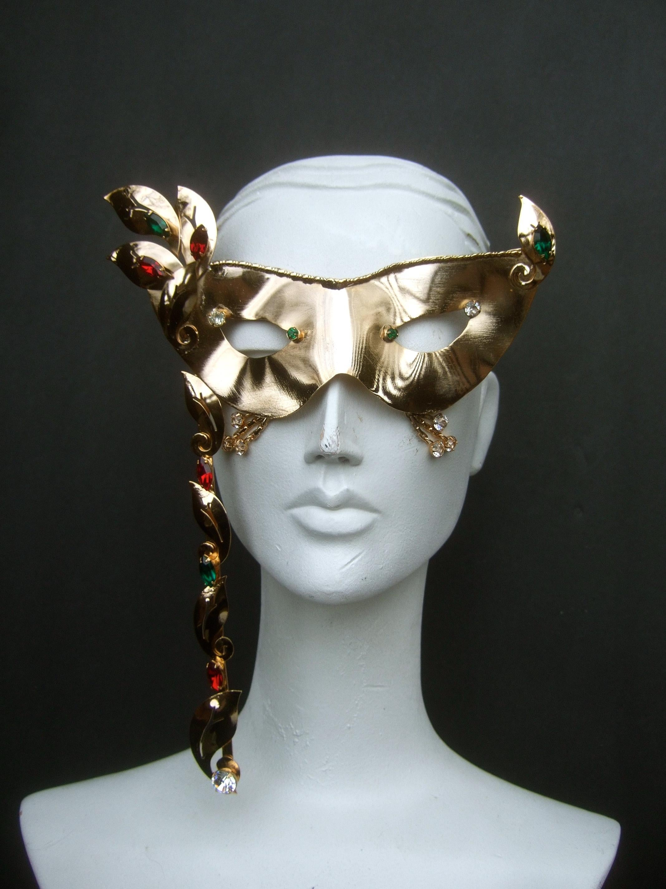 Rare Limited Edition Gilt Metal Mardi Gras Crystal Jeweled Mask by Joseff c 2013 For Sale 4