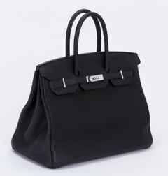 Rare Limited Edition Hermes Birkin 35 Verso Black Blue Agate Bag