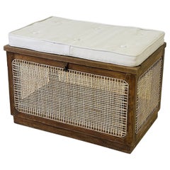 Rare Linen Chest/Box/Bench, Mid-Century Modern, Attributed to Pierre Jeanneret