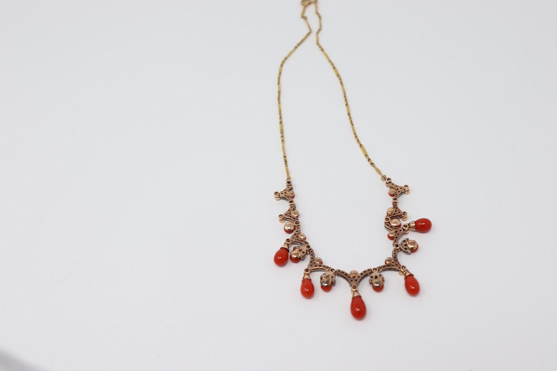 Rare Link Necklace in Gold with Coral, Blue Sapphires and Diamonds, 1980s 5