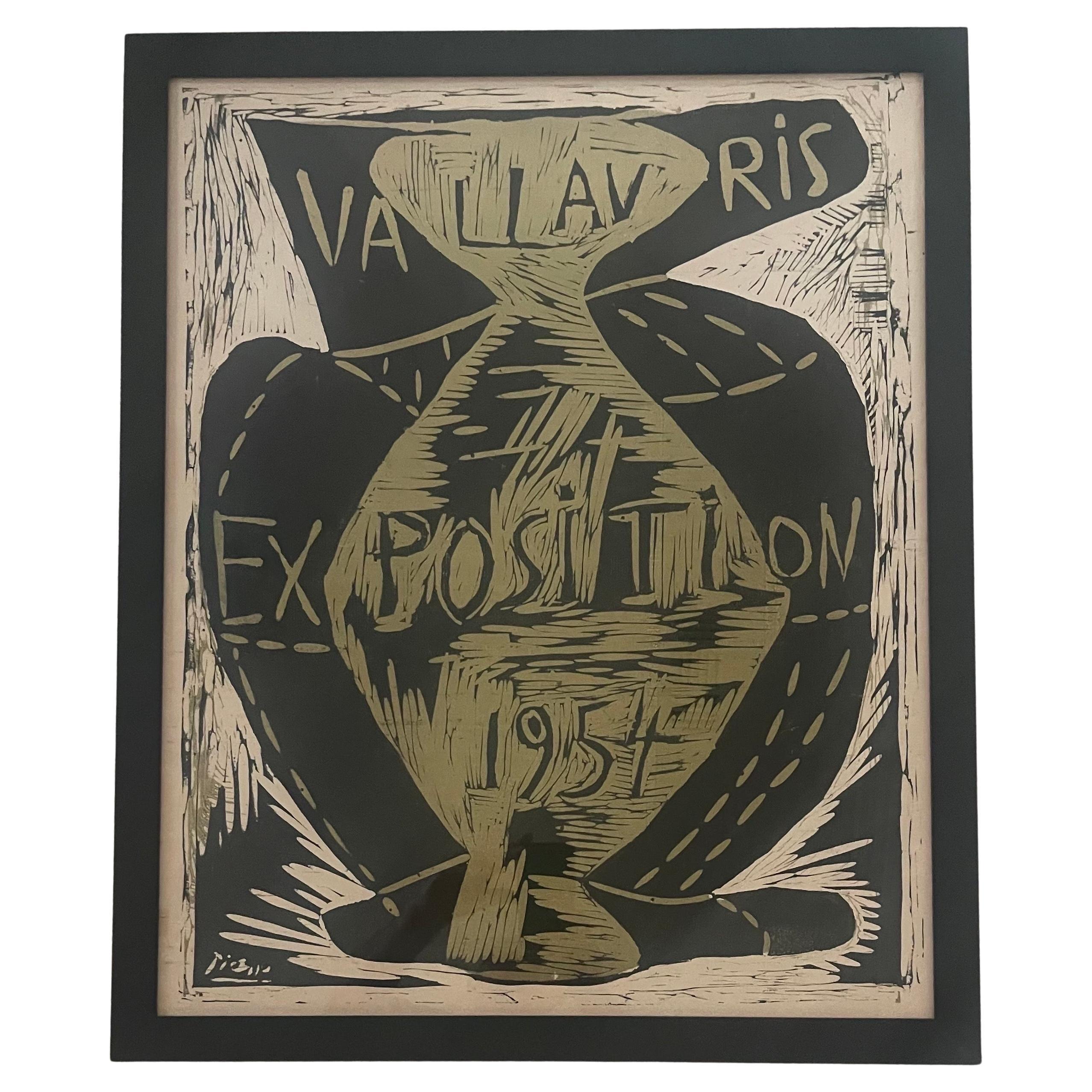 Rare Linocut Poster "Vallavris Exhibition 1954" by Pablo Picasso For Sale