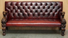 RARE LÖWENKOPF HANDGESCHNITZELT ANTiQUE VICTORIAN CHESTERFIELD OXBLOOD LEATHER SOFA