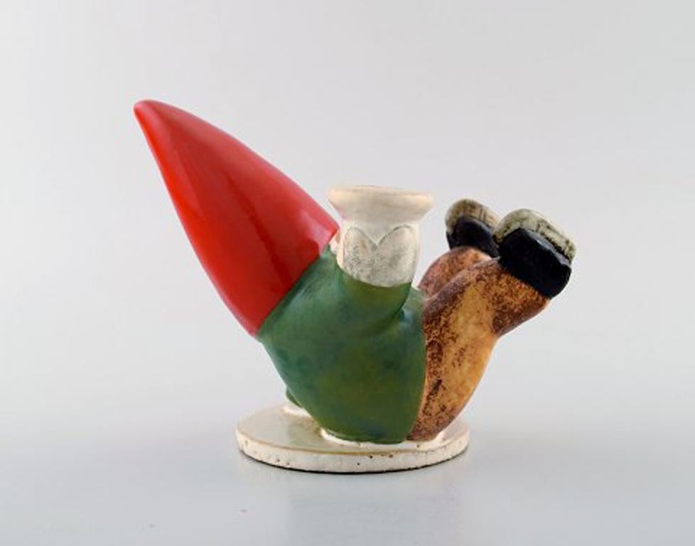 Scandinavian Modern Rare Lisa Larson Candlestick for Gustavsberg, Santa on Skates, Glazed Stoneware For Sale