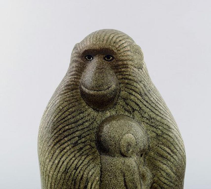 Swedish Rare Lisa Larson Figure for K-Studio / Gustavsberg, Monkey with Child