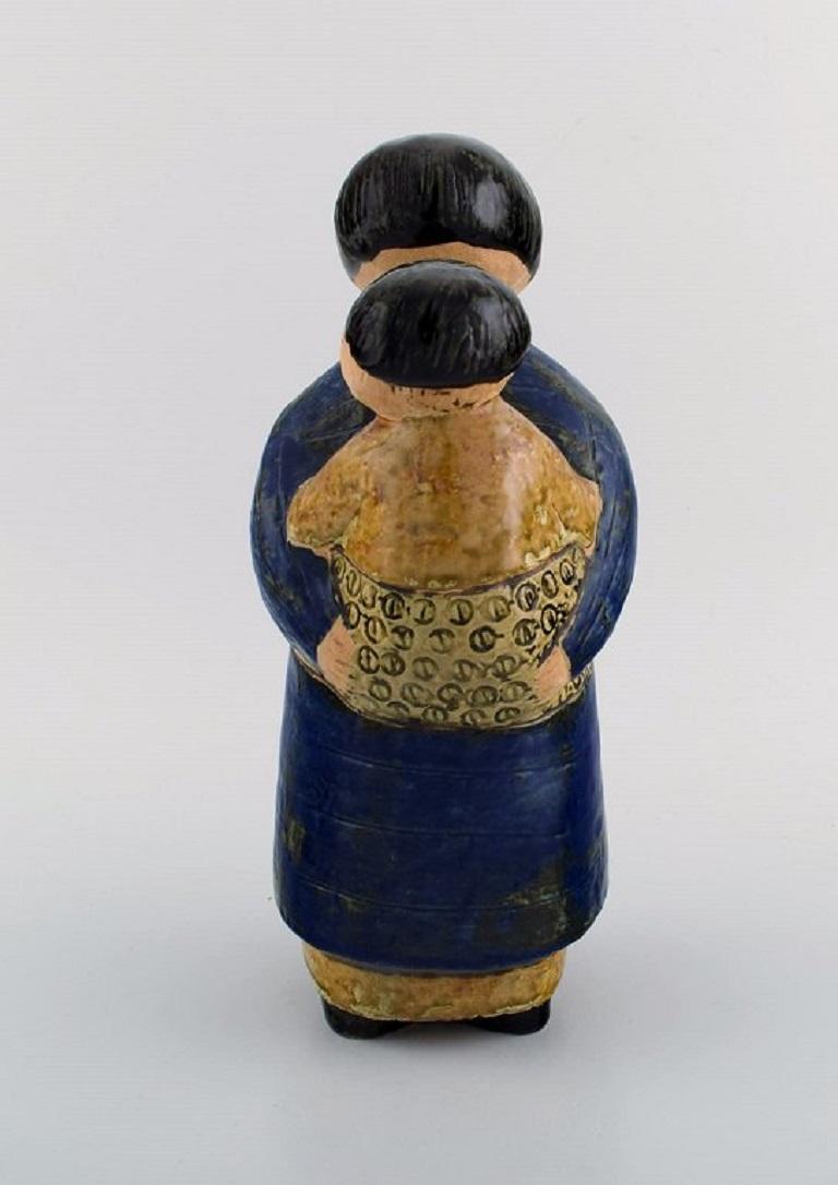 Late 20th Century Rare Lisa Larson Figure in Glazed Ceramics, Japanese Mother with Child, 1970s