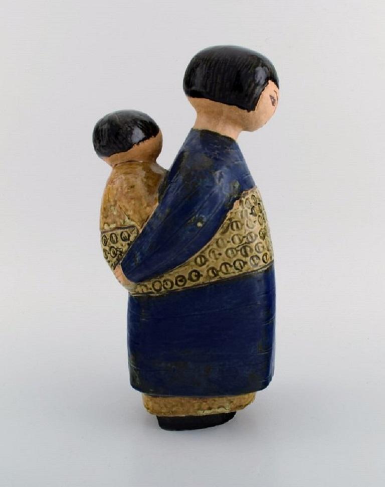 Rare Lisa Larson Figure in Glazed Ceramics, Japanese Mother with Child, 1970s 1