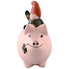 Rare Lisa Larson for Gustavsberg. Elf on Pig Glazed Stoneware, 1980s