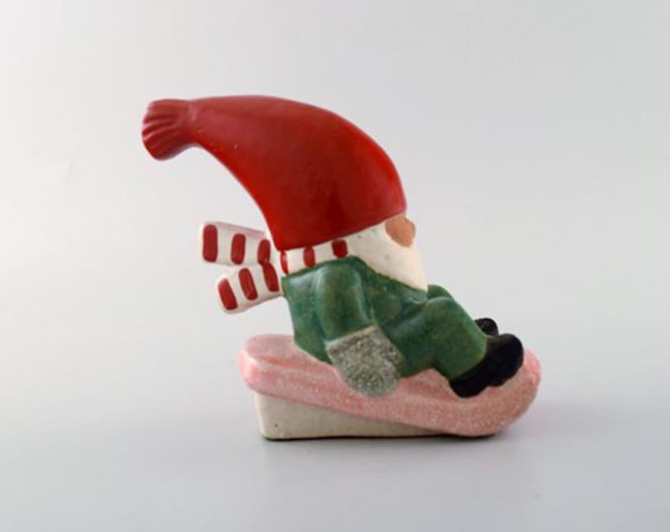 Scandinavian Modern Rare Lisa Larson for Gustavsberg, Elf on Sledge, Glazed Stoneware, 1996