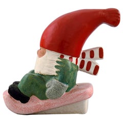 Rare Lisa Larson for Gustavsberg, Elf on Sledge, Glazed Stoneware, 1996