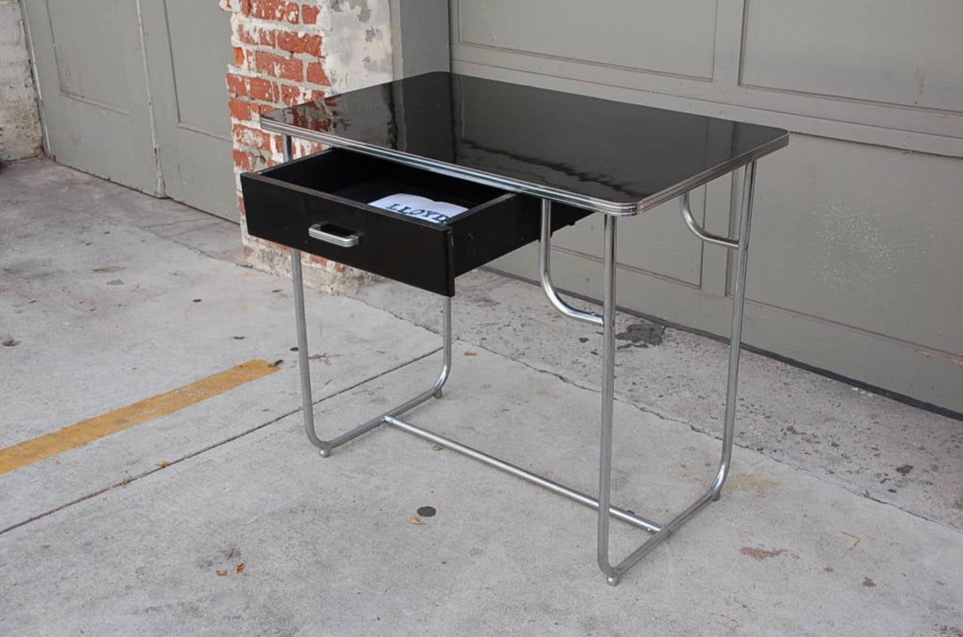 Rare Lloyd Chromium Writing Desk by KEM Weber In Excellent Condition For Sale In Los Angeles, CA