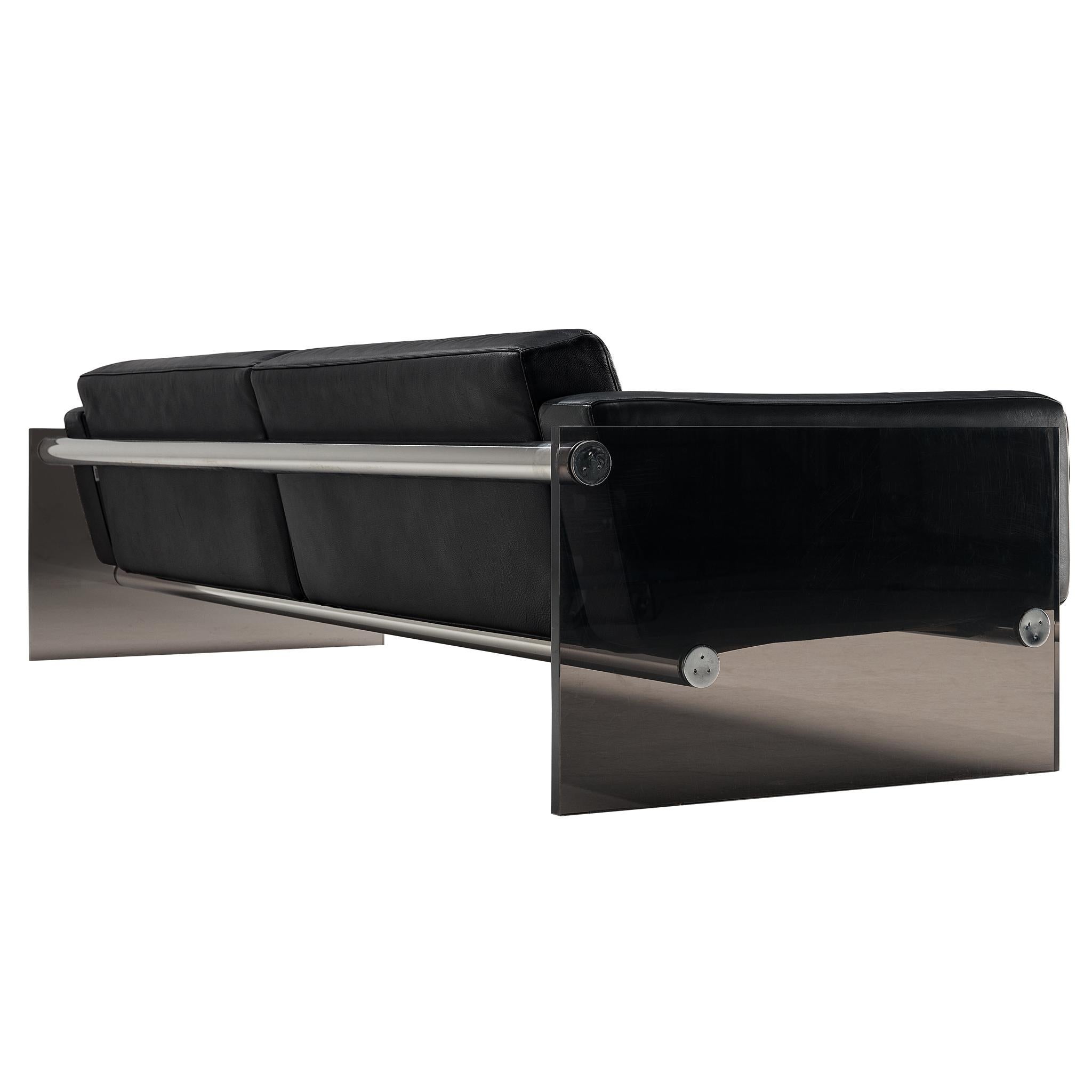 Rare Lodovico Acerbis 
Gem
 Sofa in Black Leather and Acrylic For Sale