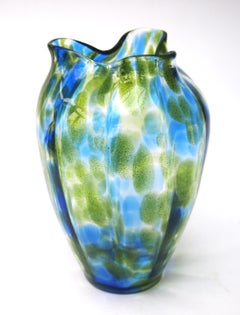 Rare Loetz Blue and Green Aventurine Medina Pattern Glass Vase c1904 -Bohemian