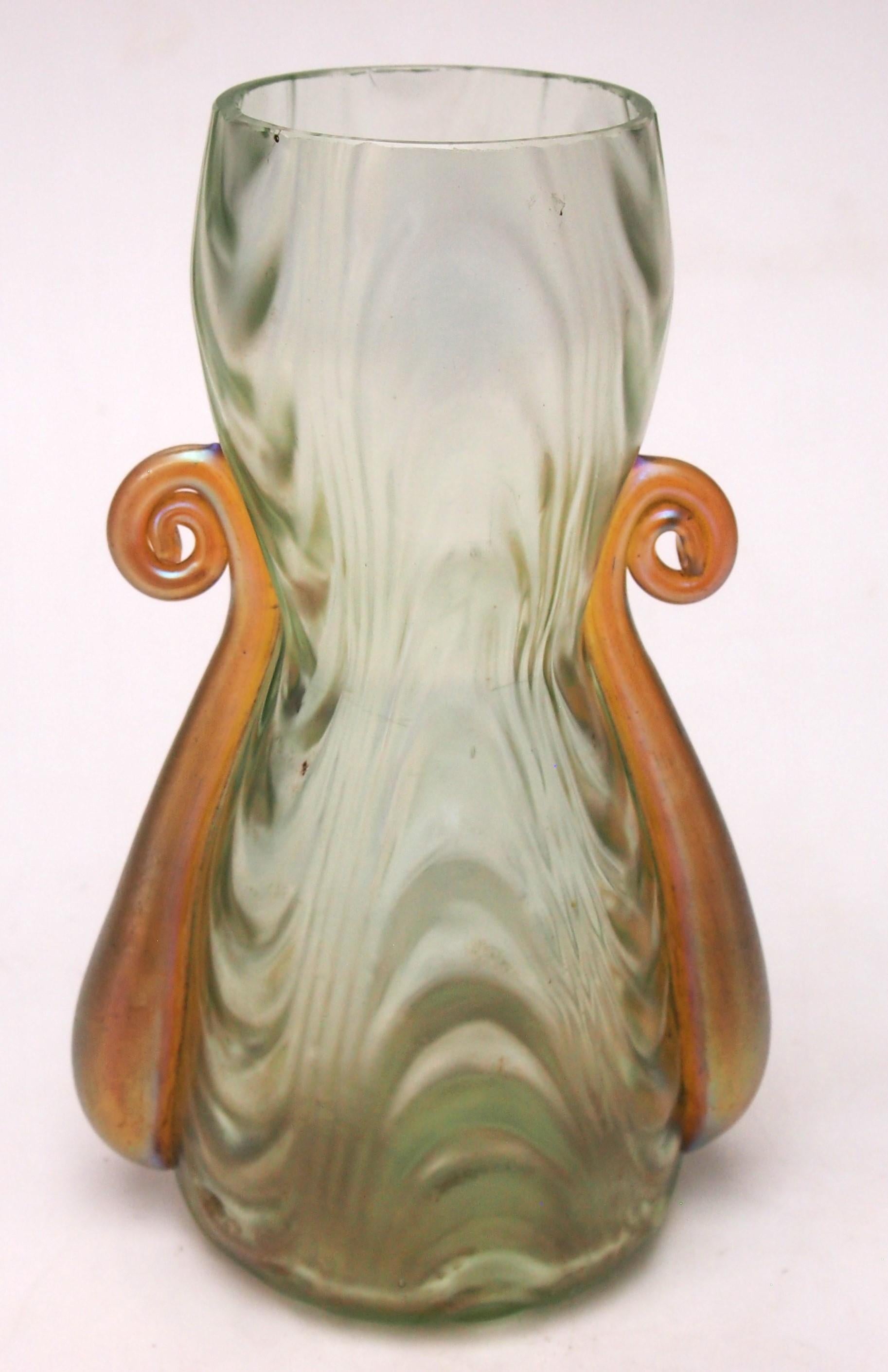 Art Nouveau Rare Loetz Candia and green Coppelia Glass Vase c1904 -Bohemian