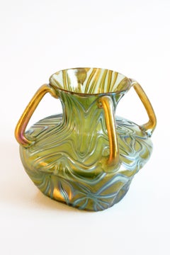 Rare Loetz 'Lötz' Austrian Art Nouveau Iridescent Glass Vase with 4 Handles Mint