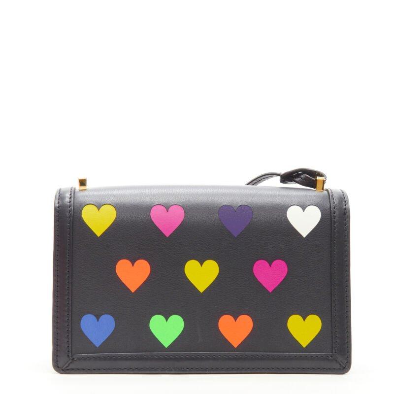 Women's rare LOEWE Barcelona black leather neon heart print crossbody bag For Sale