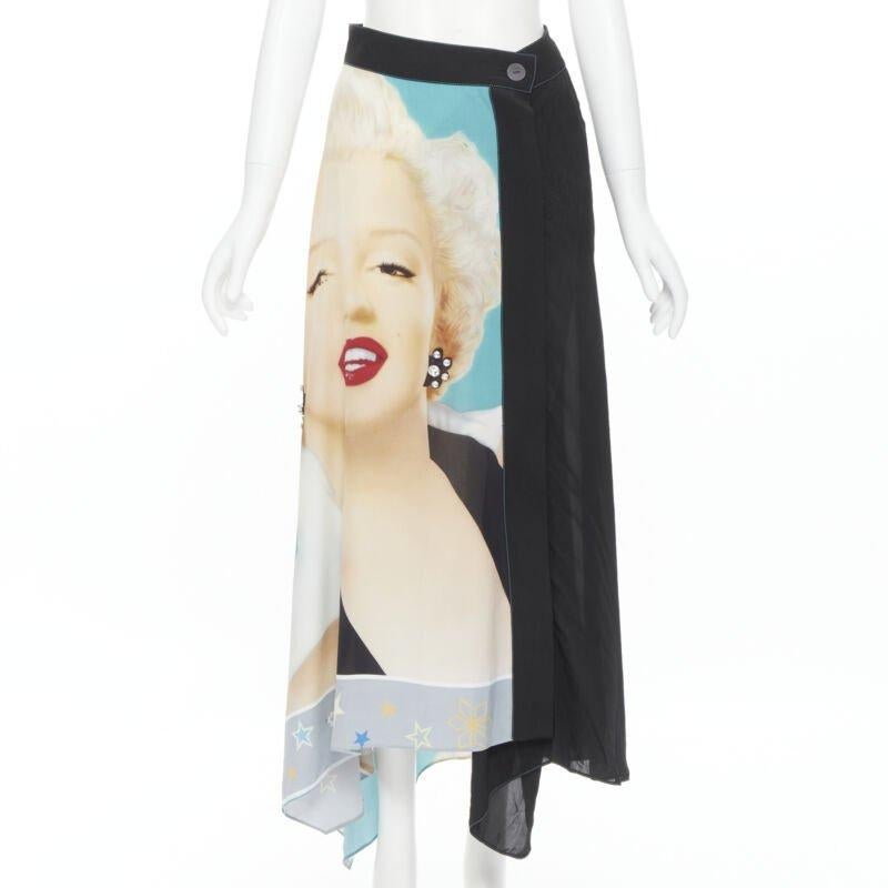 Gray rare LOEWE Pop Art lady portrait print crystal embellished wrap skirt FR36 XS For Sale