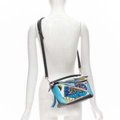 rare LOEWE WILLIAM DE MORGAN 2019 Puzzle embroidery blue leather shoulder bag