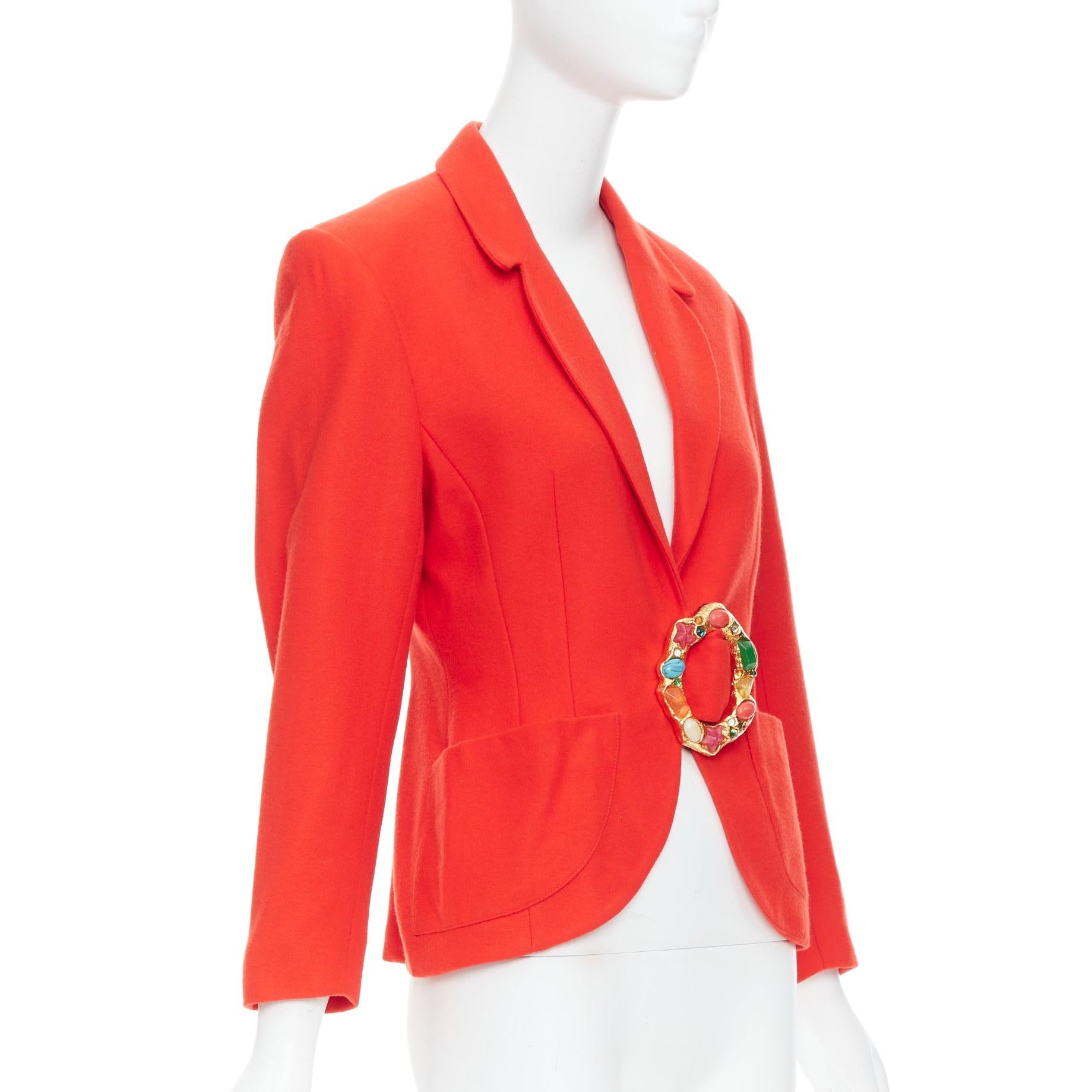 Seltene LOLITA LEMPIKA Vintage Rote mehrfarbige Harz-Blazerjacke mit Schnalle FR40 L Damen im Angebot