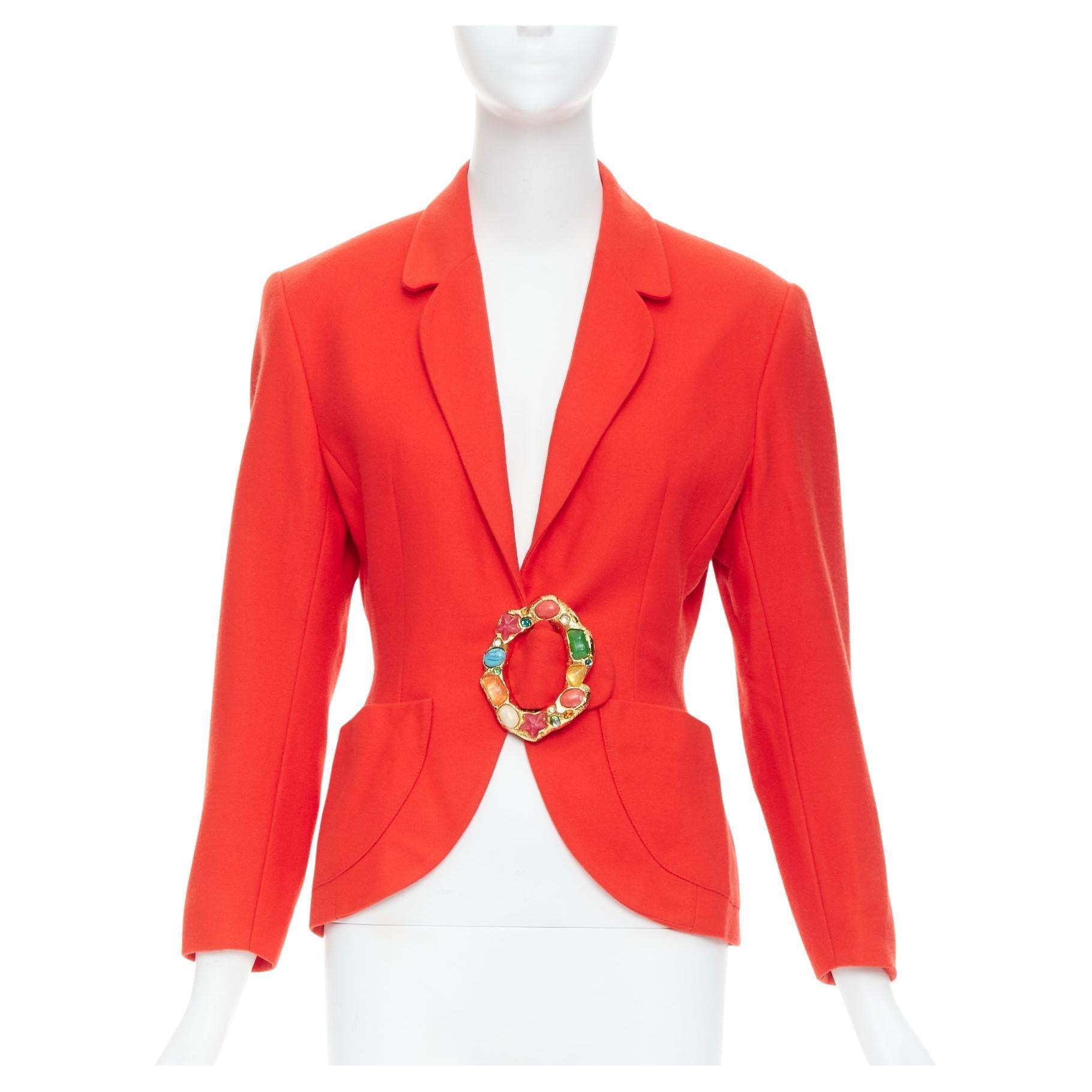 rara LOLITA LEMPIKA Vintage rojo multicolor hebilla resina chaqueta blazer FR40 L