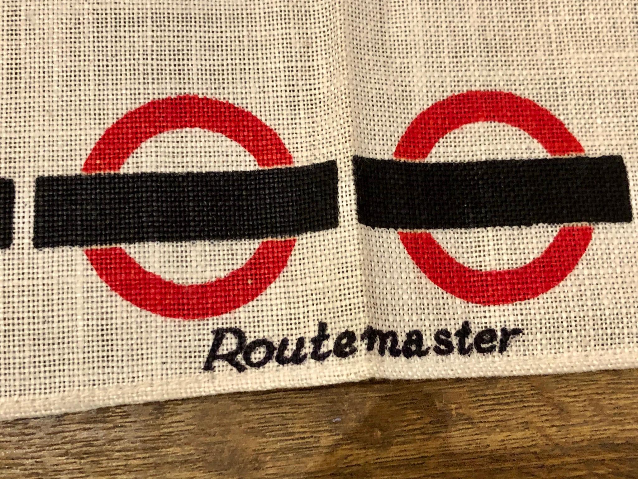 Mid-Century Modern Rare London Tourist Memorabilia Tea Linen Routemaster 100% Irish Linen For Sale