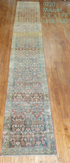 Zabihi Collection Rare Long Blue Gray Pink Persian Malayer Runner