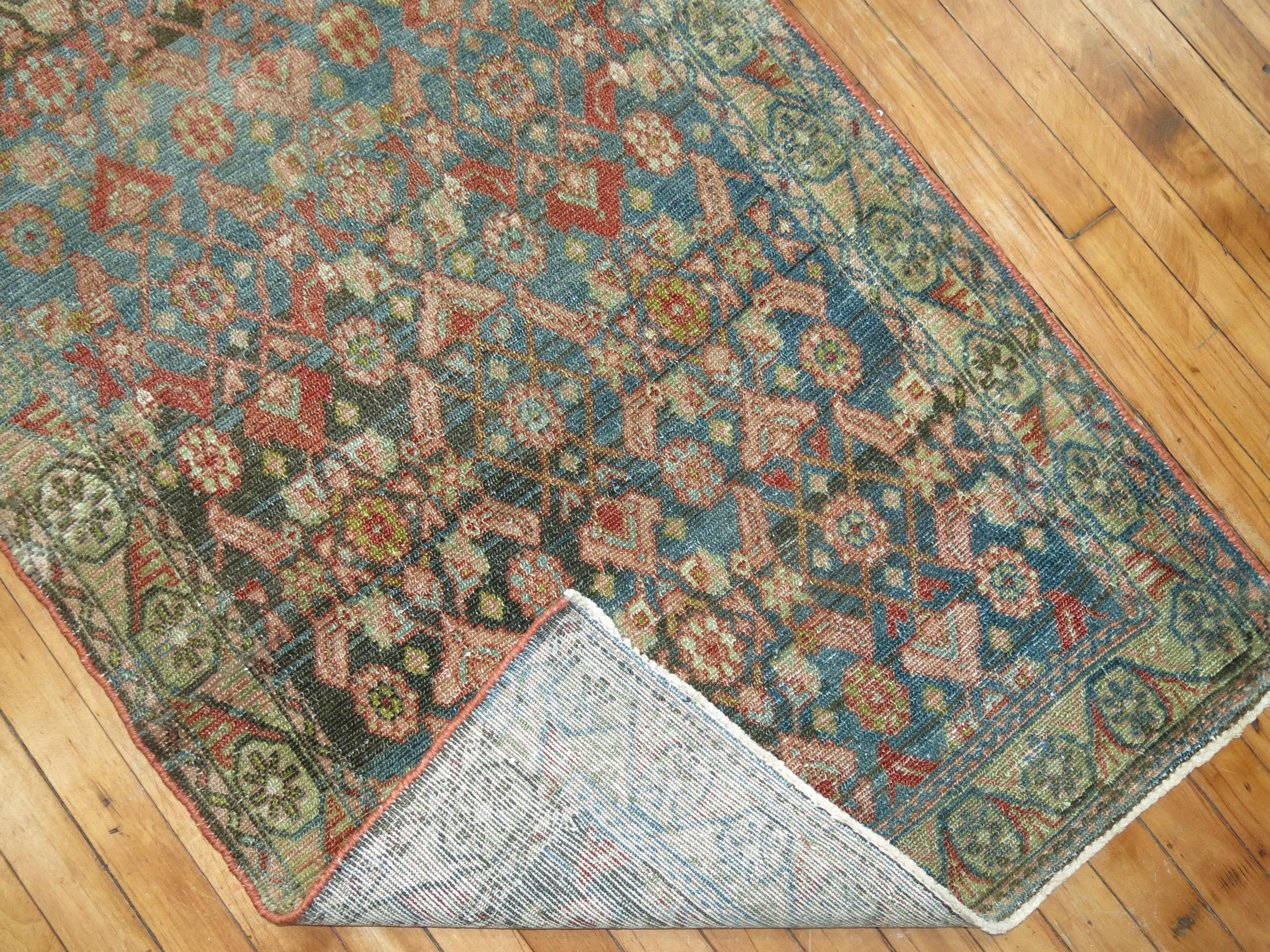 20th Century Rare Long Blue Gray Pink Persian Malayer Runner For Sale