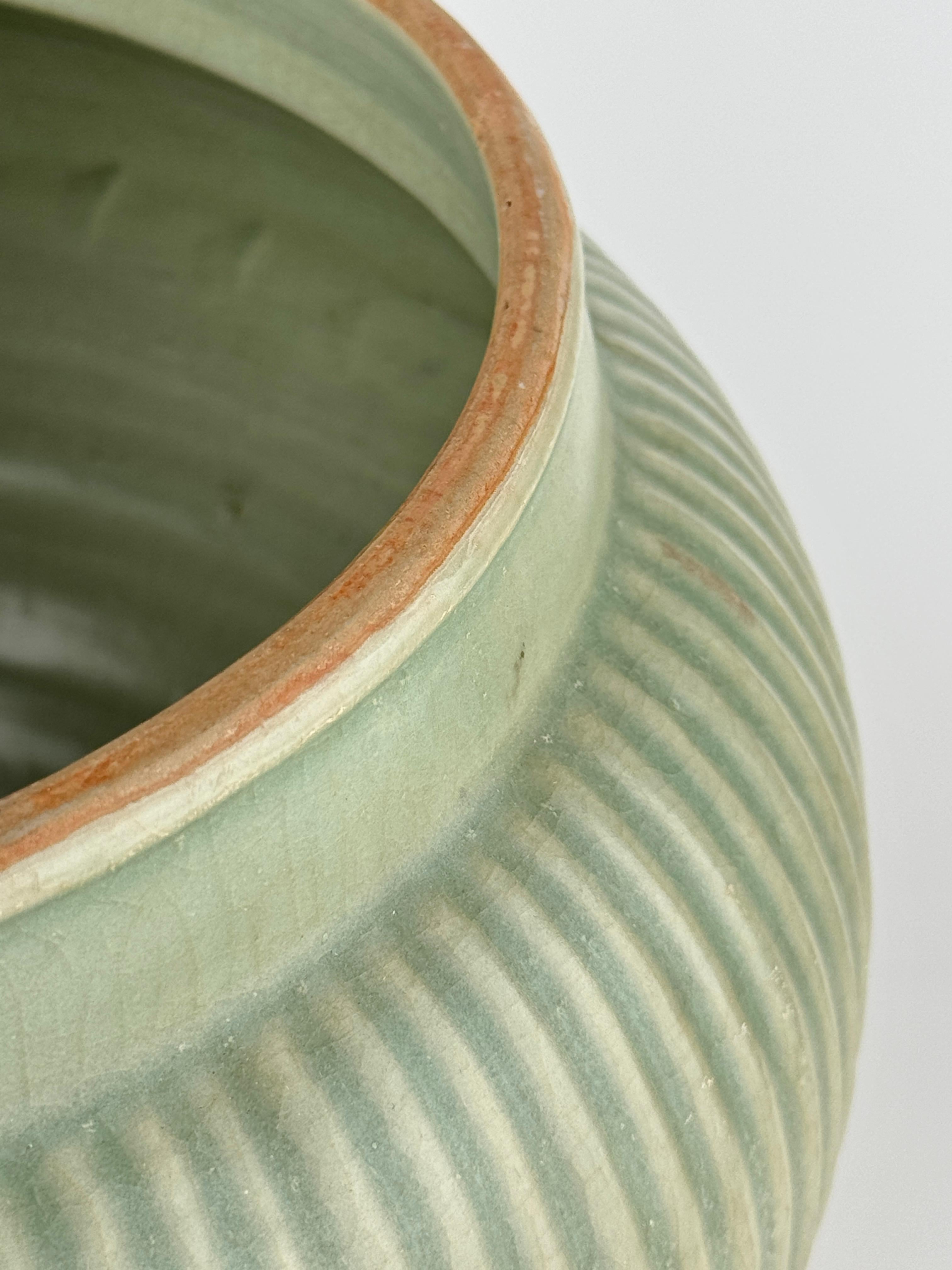 18th Century and Earlier A Rare Longquan Celadon 'Hundred Rib' Jar, Song-Yuan Dynasty For Sale