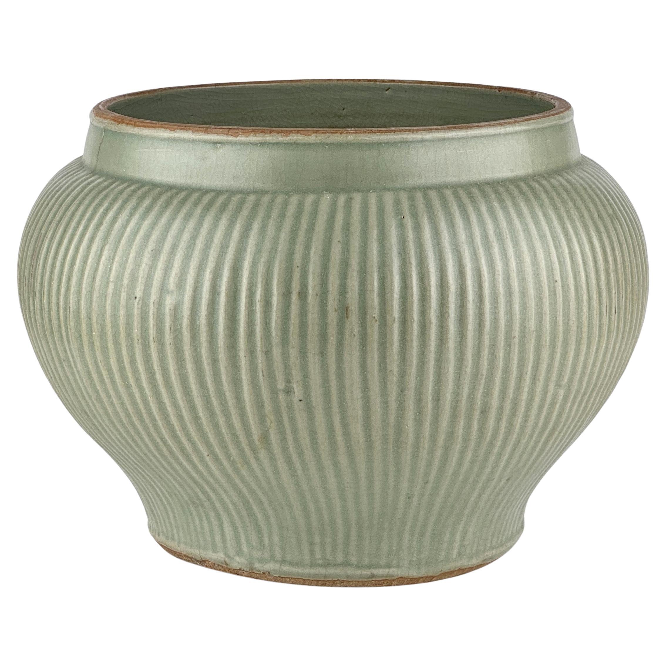 A Rare Longquan Celadon 'Hundred Rib' Jar, Song-Yuan Dynasty
