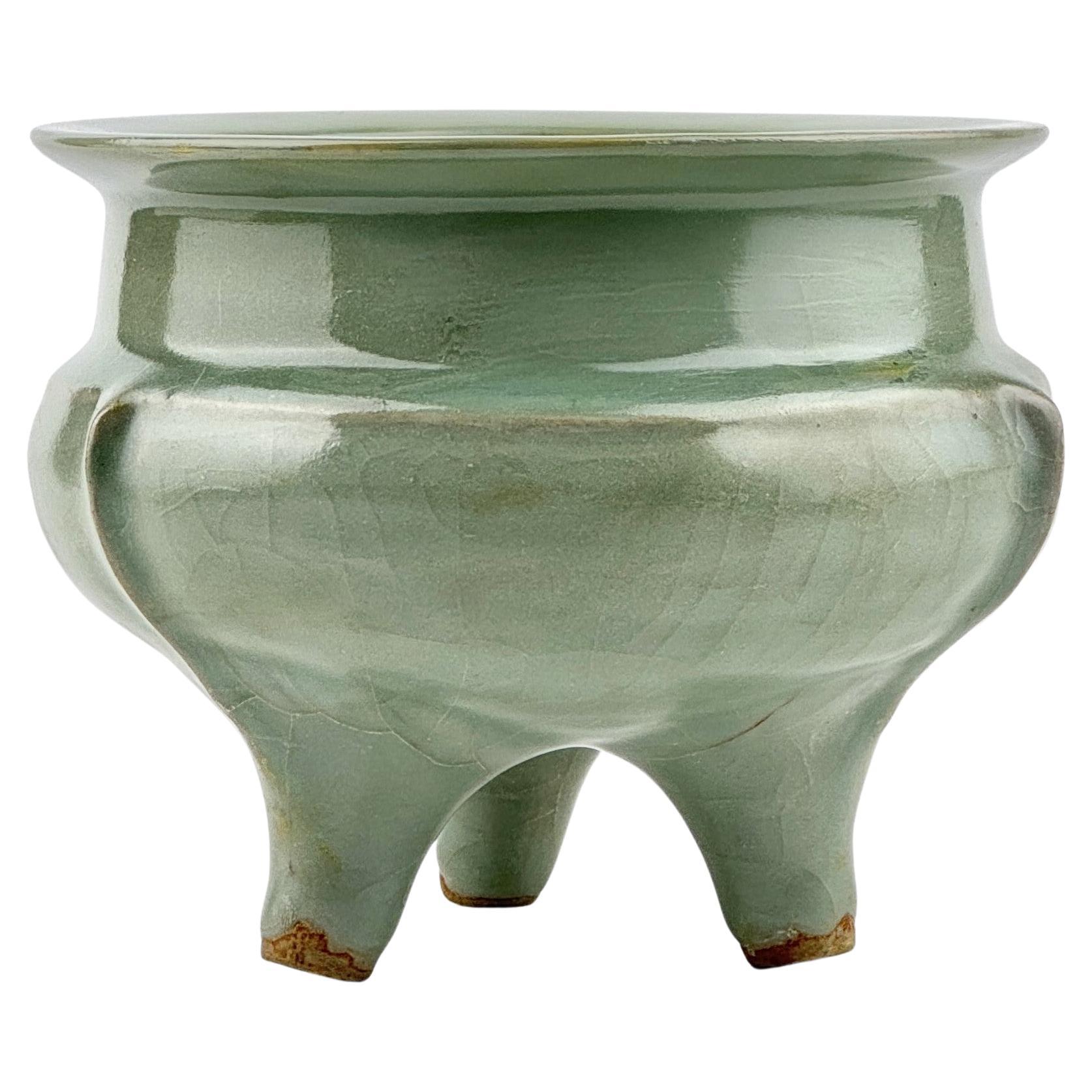 Rare Longquan Celadon Tripod Incense Burner, Song-Yuan Dynasty For Sale