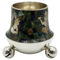 Rare Los Castillo Tripod Vase with Malachite, Lapis, Azurite & Turquoise Inlay