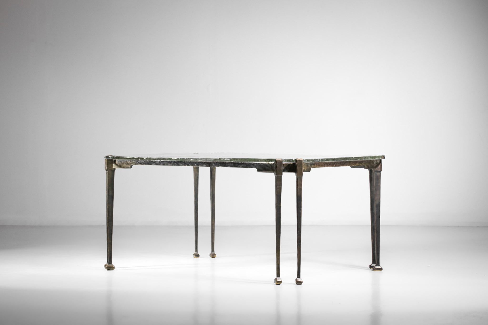 Rare Lothar Klute Coffee Table with 8 Legs in Bronze and Glass German Design In Excellent Condition In Lyon, FR