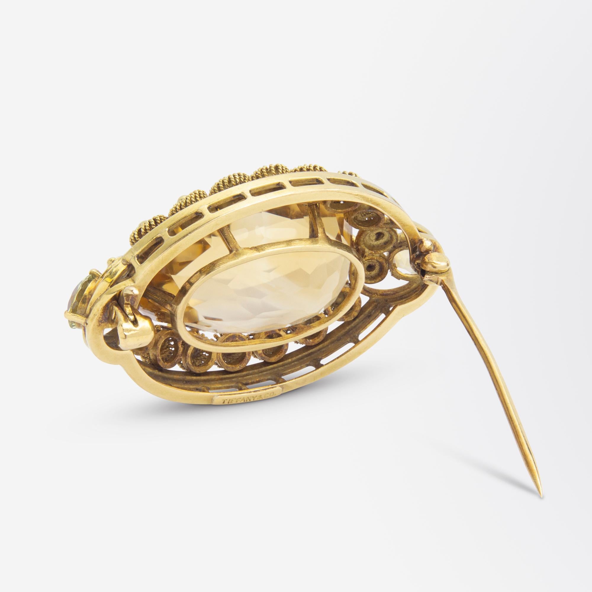 Oval Cut Rare Louis Comfort Tiffany Citrine Brooch For Sale