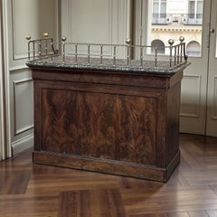 Rare Louis Philippe Period Marble Top Concierge Counter with Brass Rail