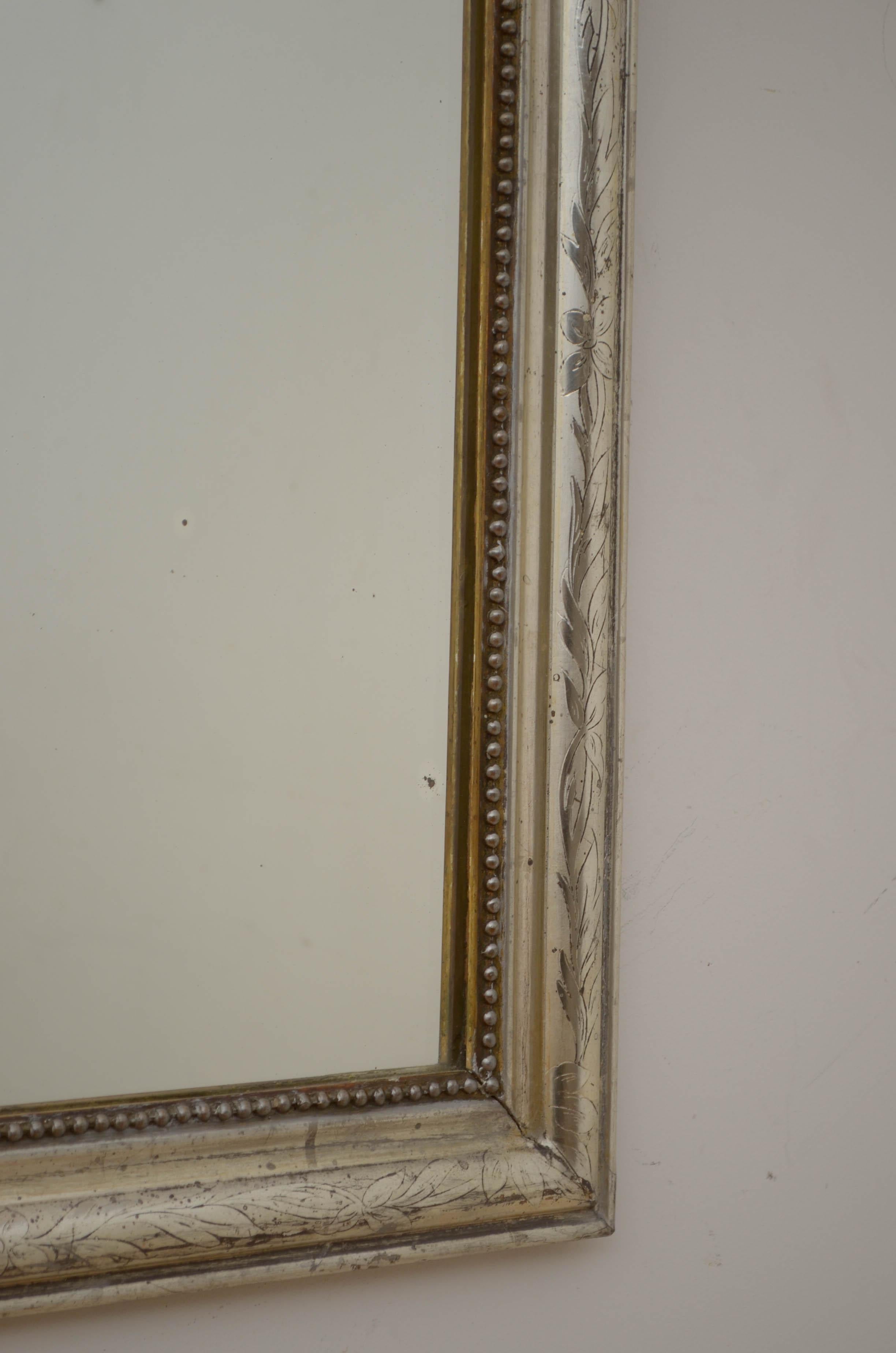 Rare Louis Philippe Silver Gilded Mirror H73cm 4