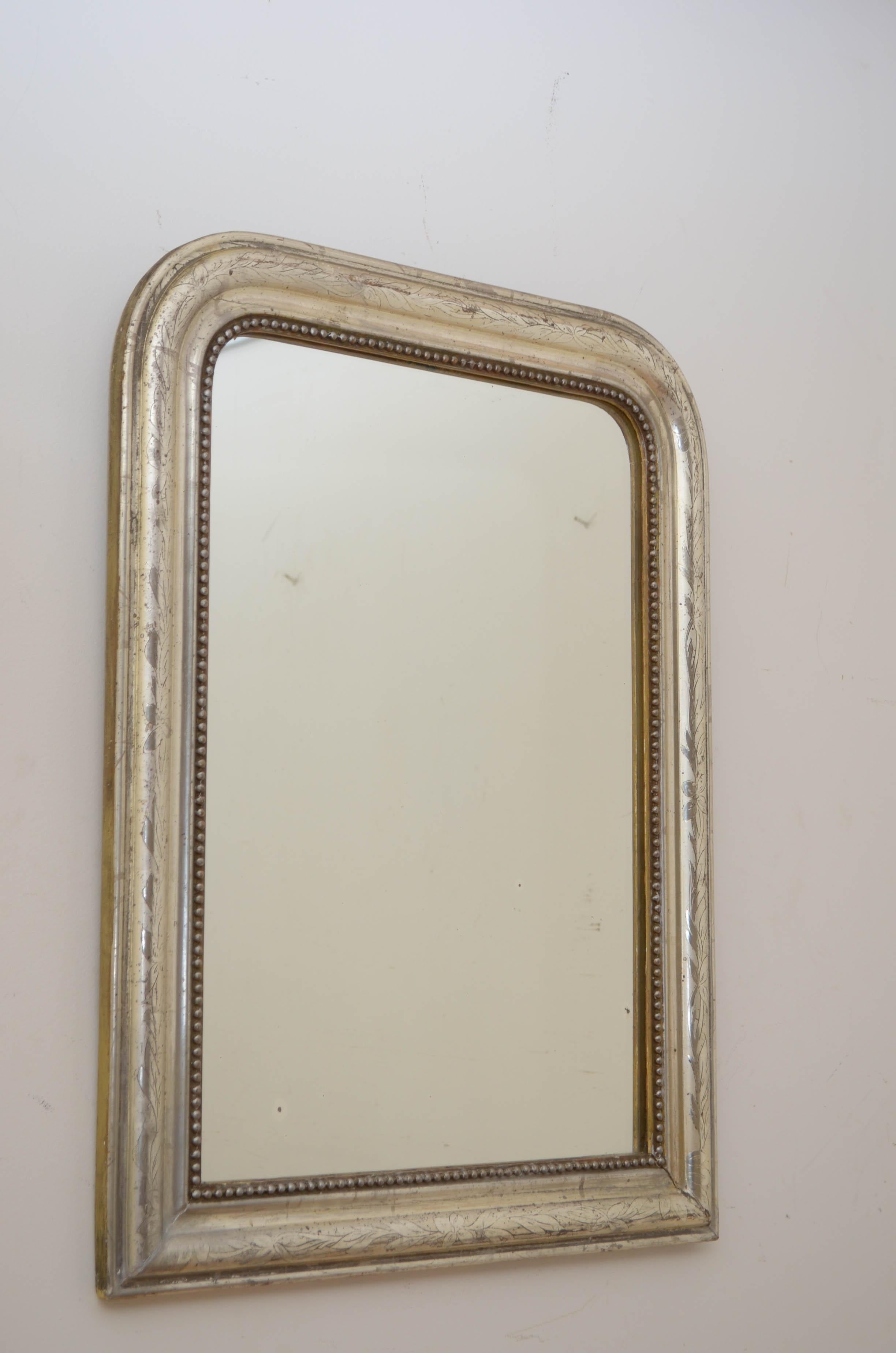 French Rare Louis Philippe Silver Gilded Mirror H73cm