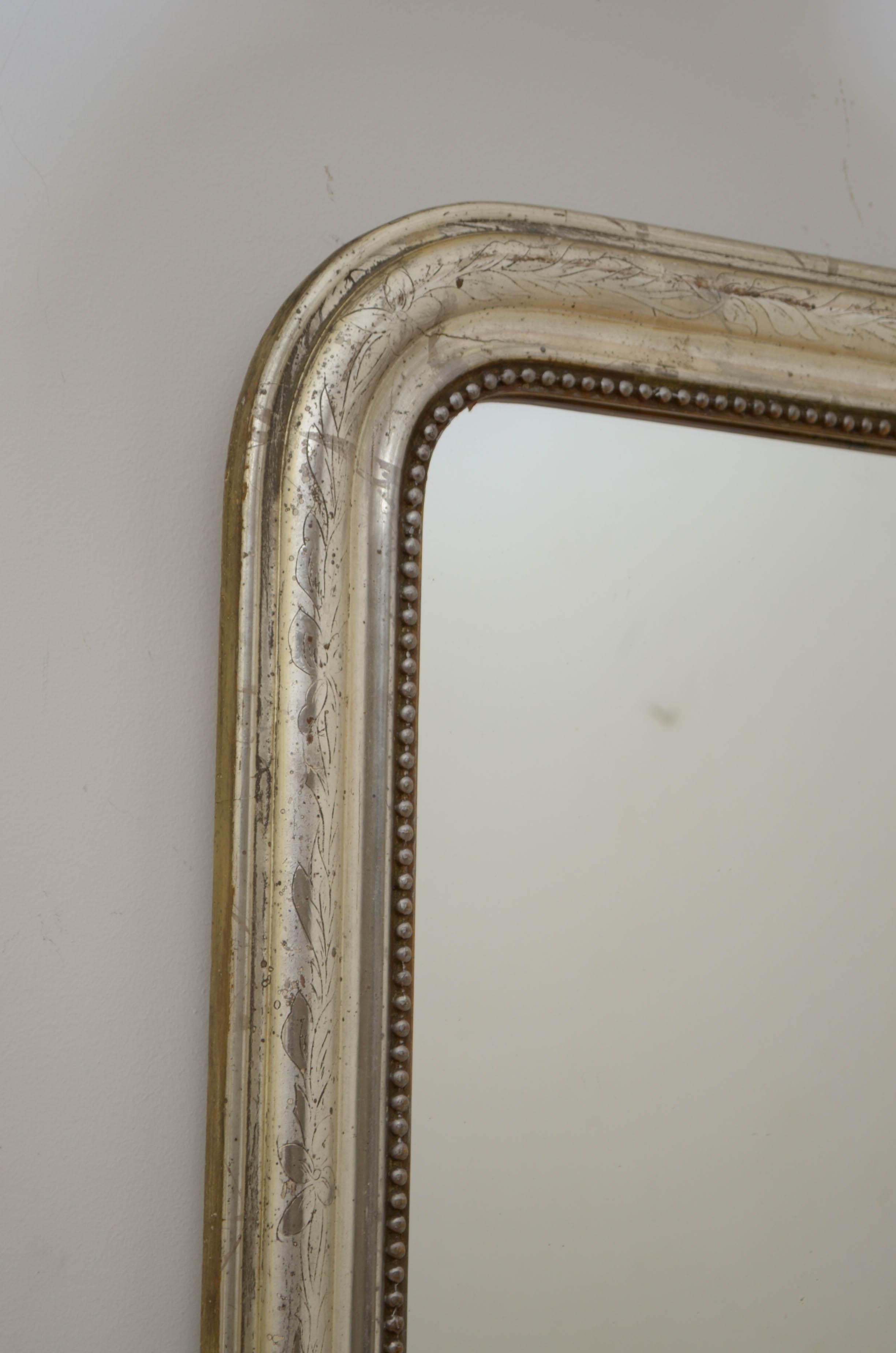 Rare Louis Philippe Silver Gilded Mirror H73cm In Good Condition In Whaley Bridge, GB